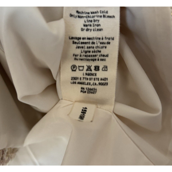 L'Agence Blazer Jacker 12 Womens Tan Beige Gold Open Front Tweed Pattern - Picture 10 of 14